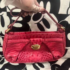 Brahmin Bold Pink Croc-Embossed Shoulder Bag